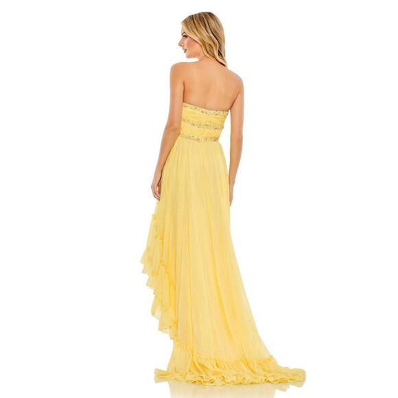 NWT Mac Duggal Yellow Strapless High-Low Ruffle Dress with Embellishments Size 4 - Picture 3 of 13